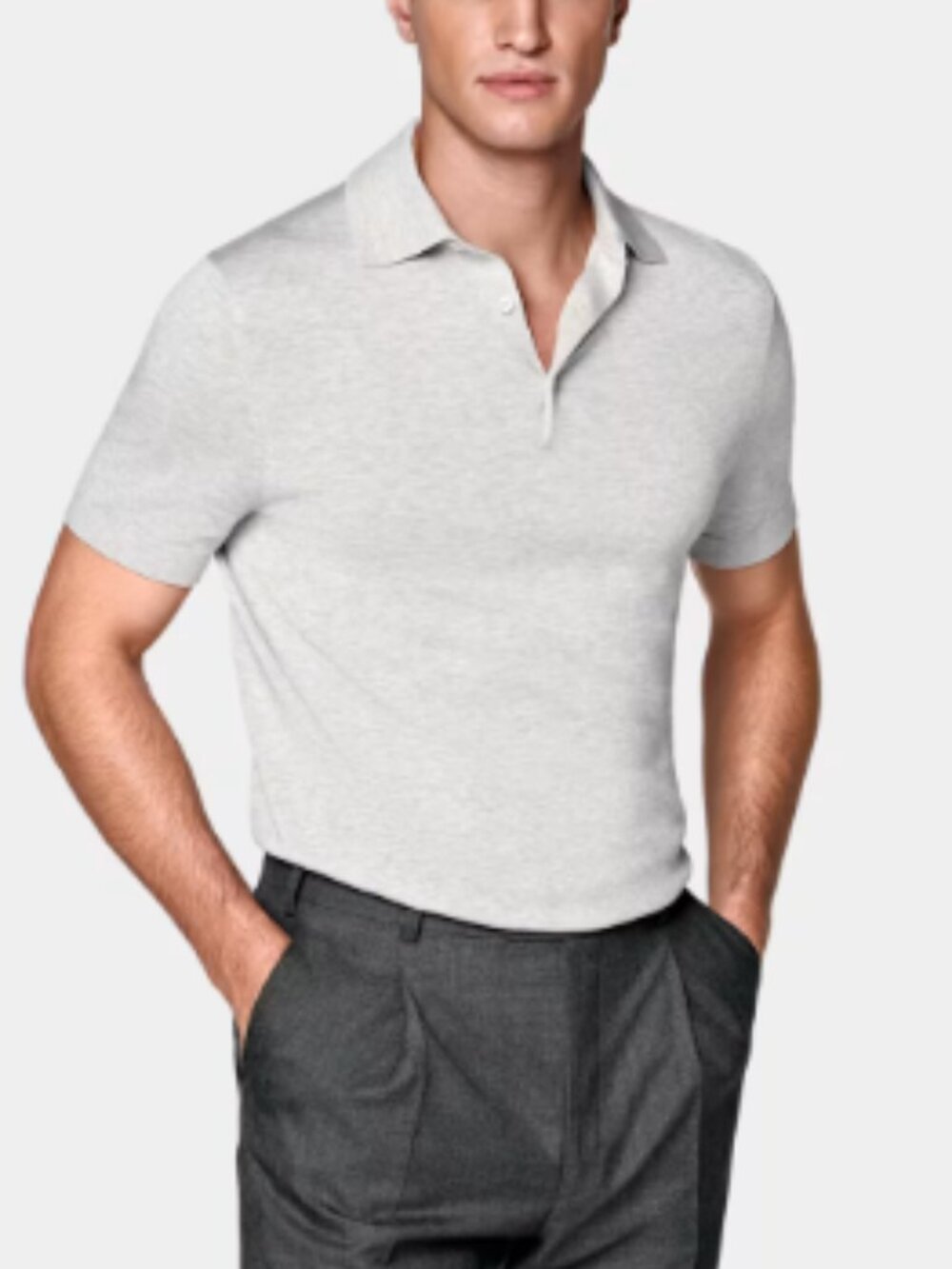 SuitSupply Cotton Silk Light Grey Polo Short Sleeve Collared Button Size Medium